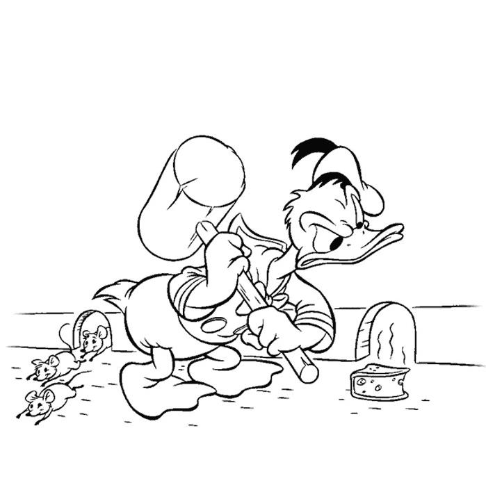 coloriage donald chasse les souris